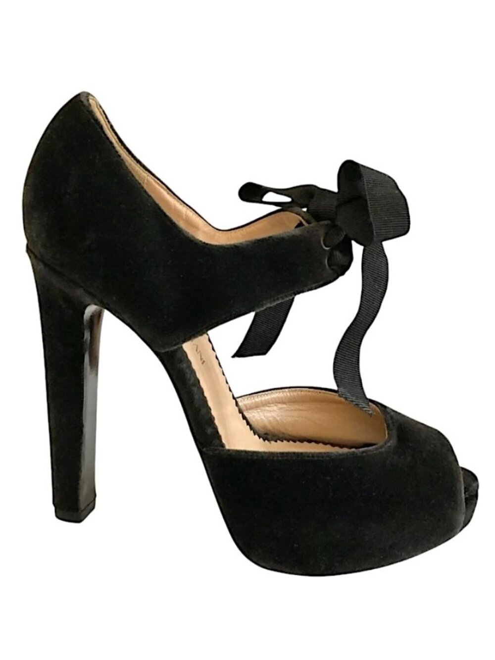 EMPORIO ARMANI Velvet Mary Jane Heels 6 Black